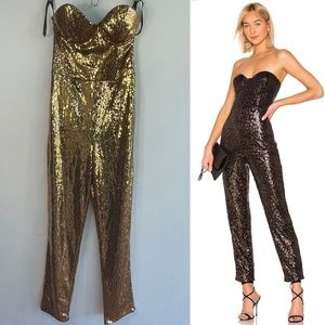 NEW House of Harlow Teri Jumpsuit Gold Sequin Strapless L35